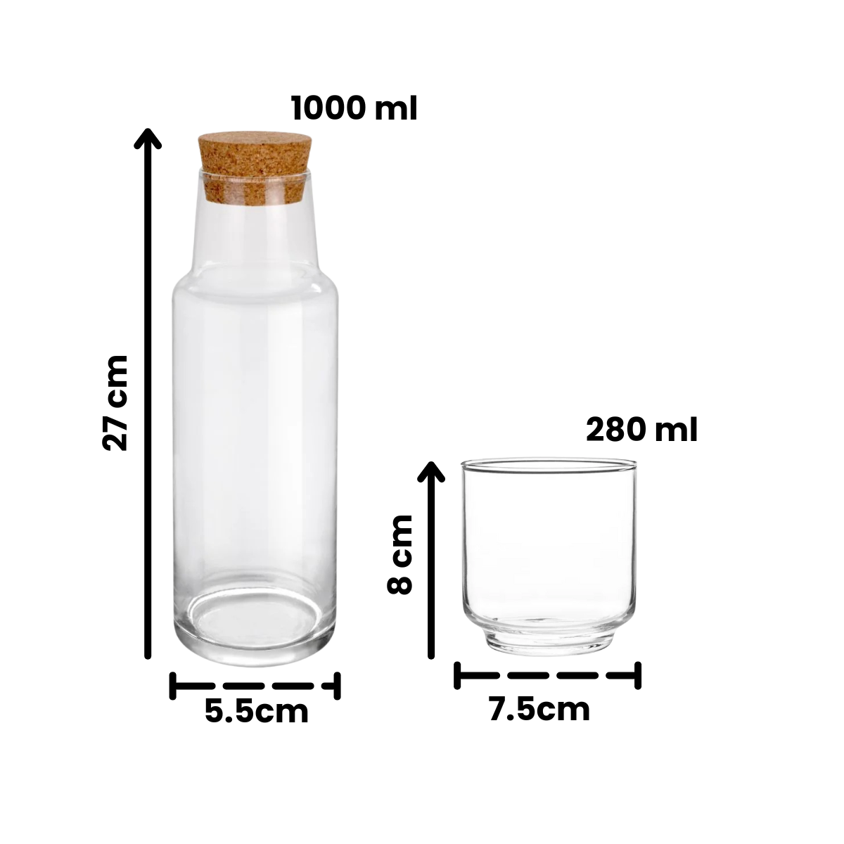 Olimpia - Botella con corcho y 4 Vasos