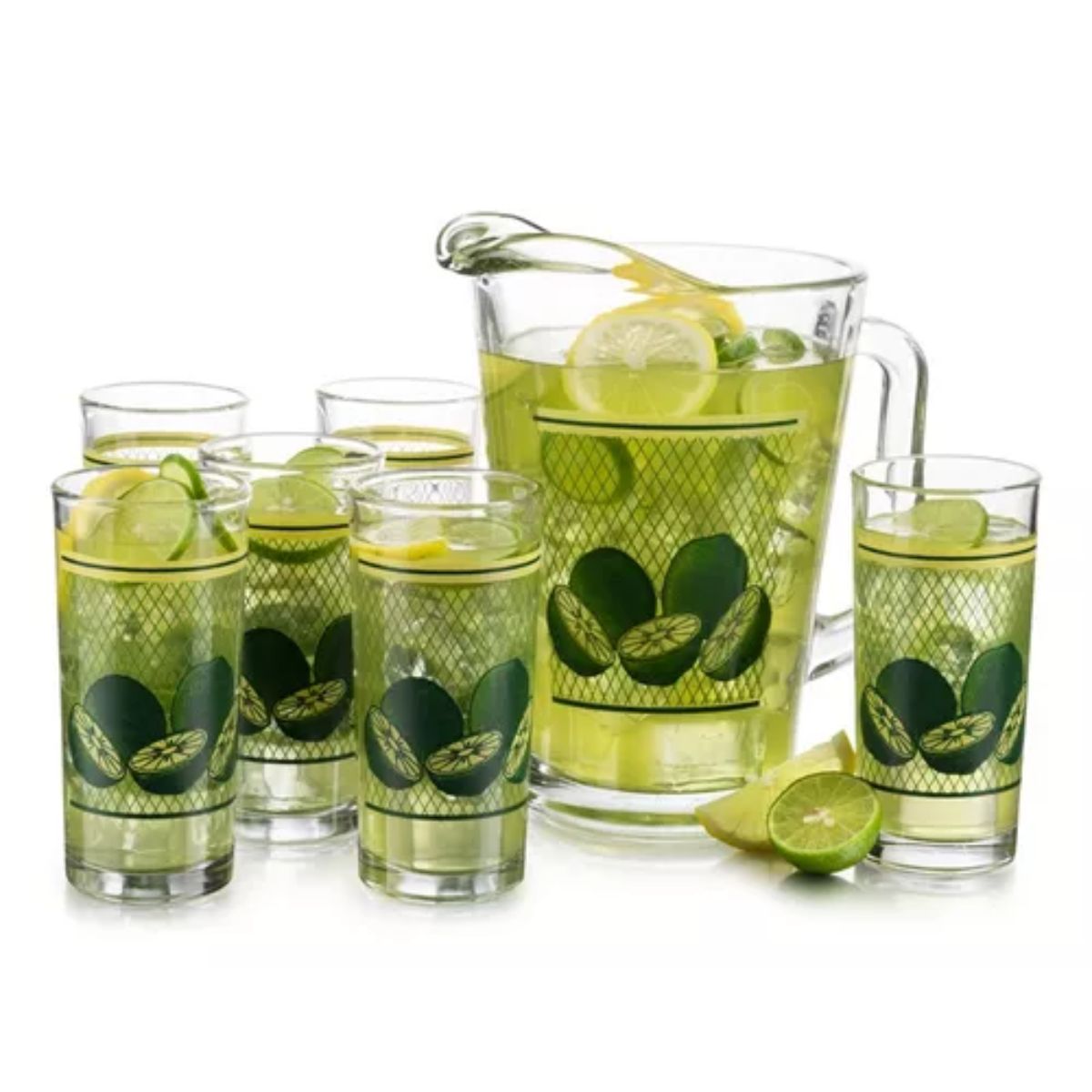 Verde - Juego 6 De Vasos De Vidrio con Jarra