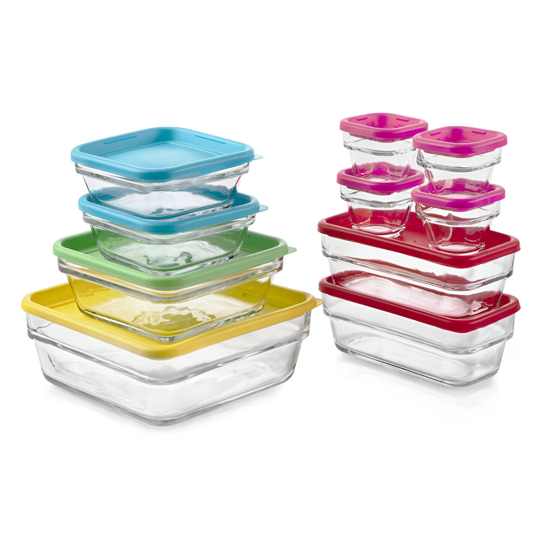 Set De 10 Contenedores De Vidrio Con Tapa