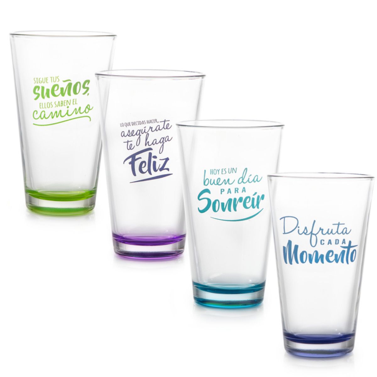Quotes- Juego De 4 Vasos 414 ml De Vidrio Decorado