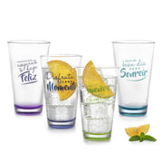Quotes- Juego De 4 Vasos 414 ml De Vidrio Decorado
