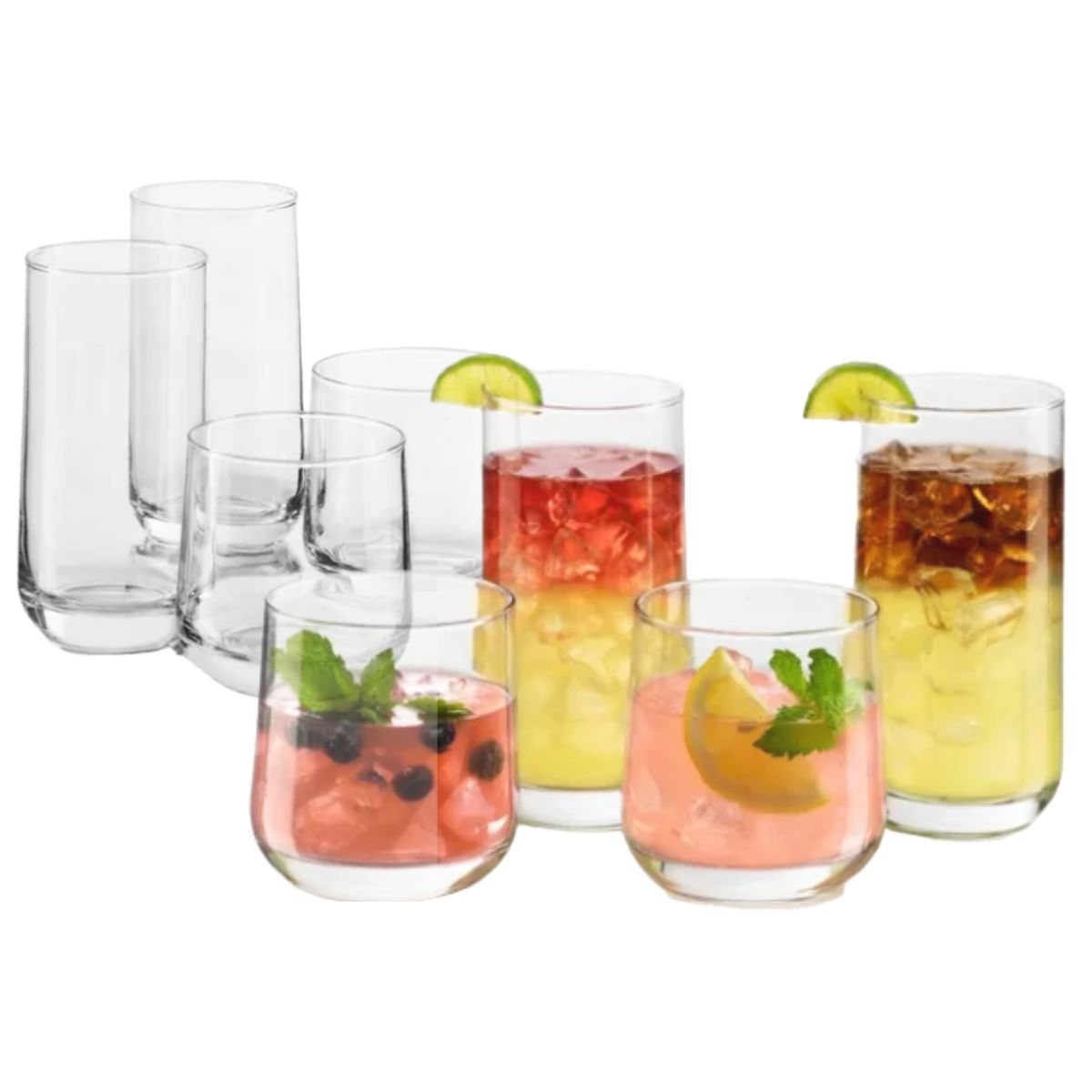 Koba - Juego De 8 Vasos De Vidrio, Altos y Bajos