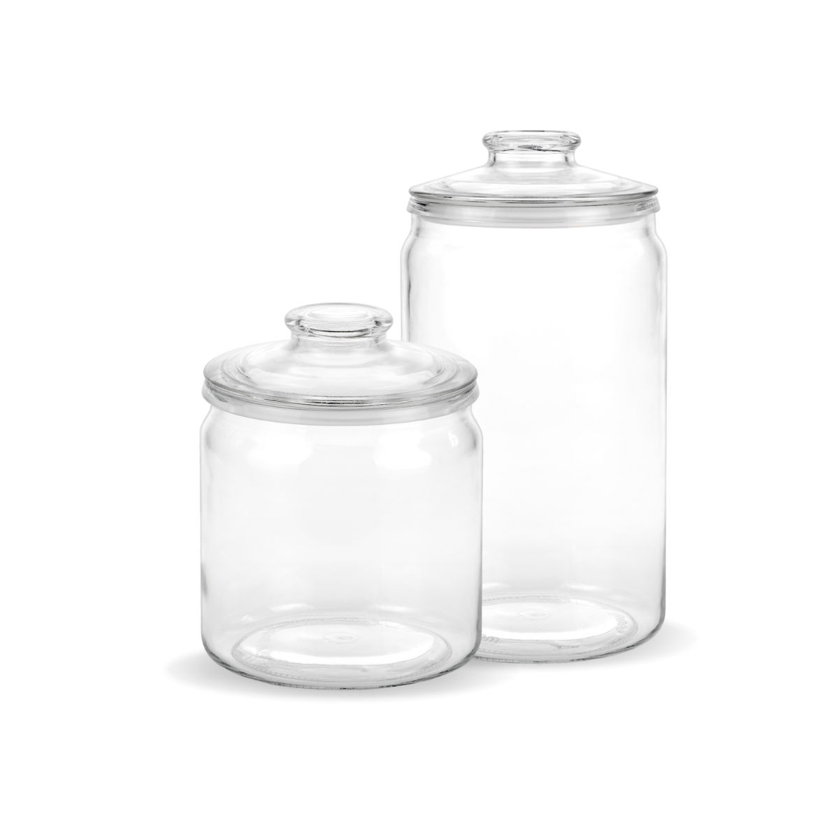 Contenedores elegantes de vidrio claro con tapa hermetica tipo galletero en fondo blanco