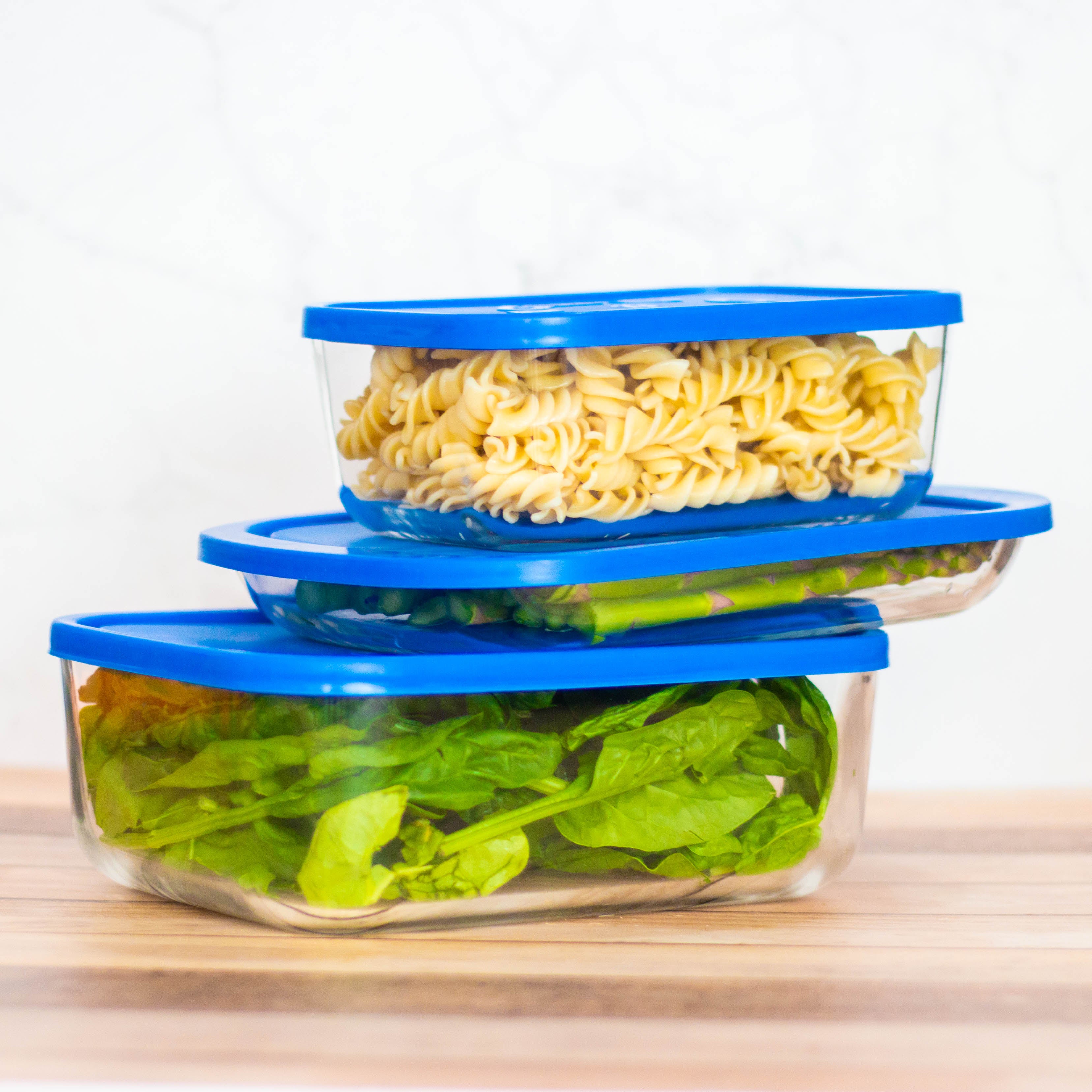 Igloo - Juego de 3 Contenedores De Vidrio Con Tapa Azul
