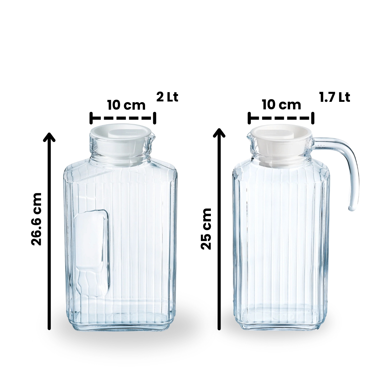 jarras de vidrio quadro de varios tamaños medidas en un fondo blanco