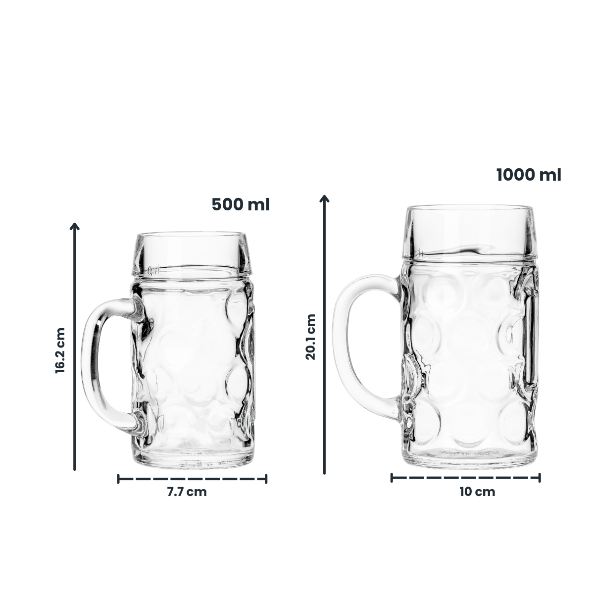 Don tarros cervecero texturizado o lizo de vidrio con medidas