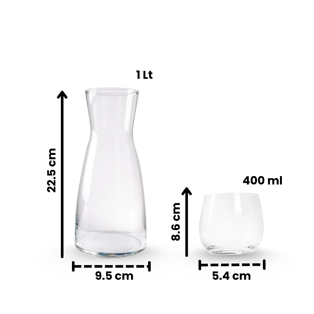 Torino - Set de Jarra De Vidrio 1 Lt y 4 Vasos De 400 ml