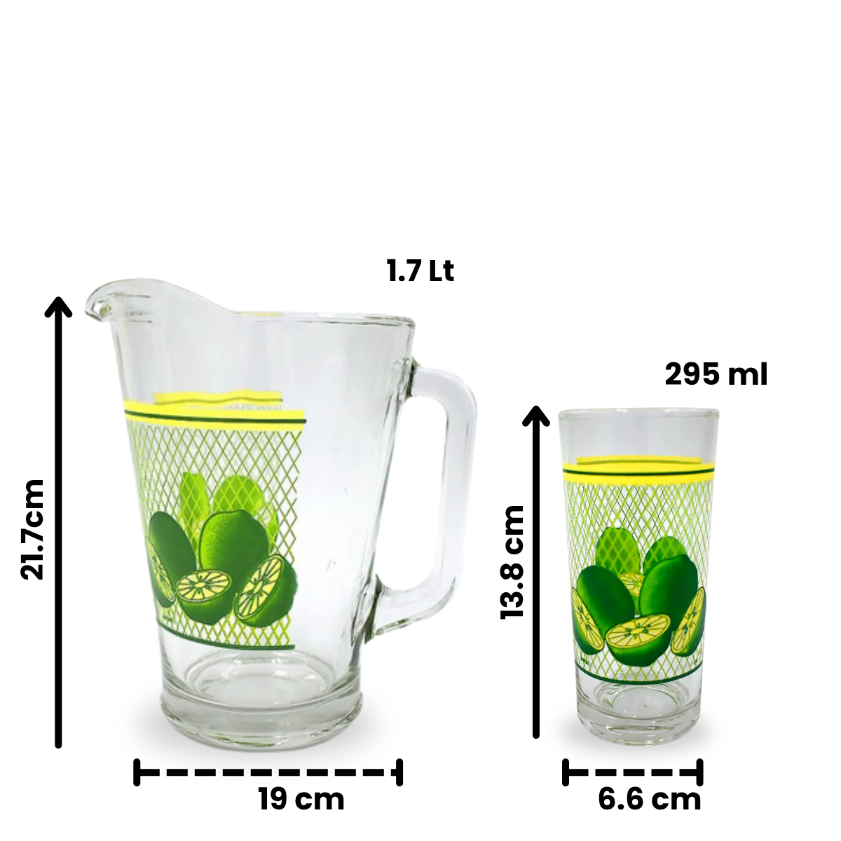 Verde - Juego 6 De Vasos De Vidrio con Jarra