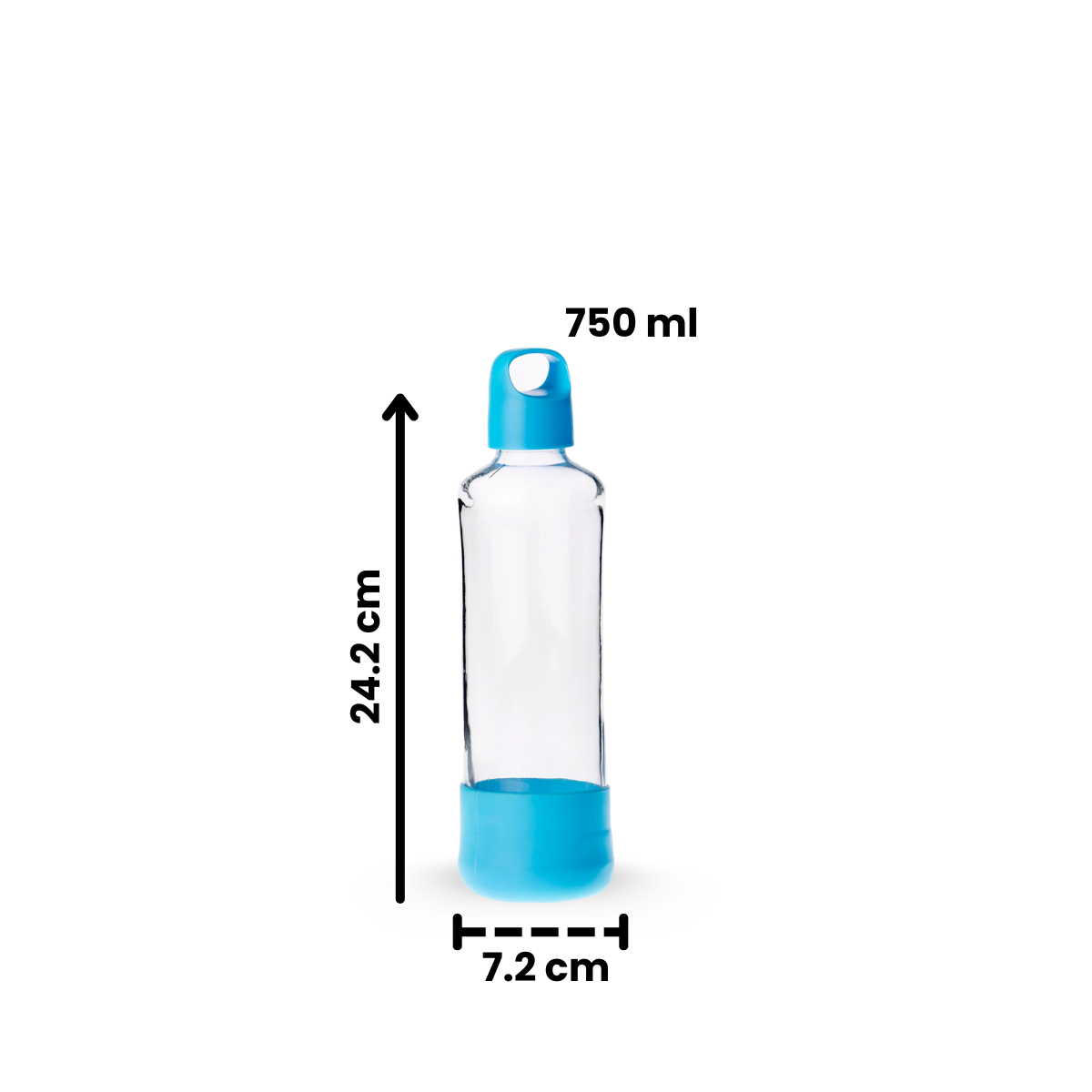 Water2Go - Botella de Vidrio de 750ml. con Tapa Plástica y Protector Color Azul.