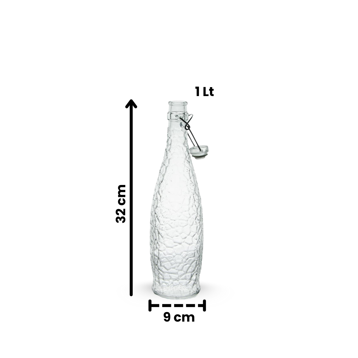 medidas de botella polar de vidrio en fondo blanco