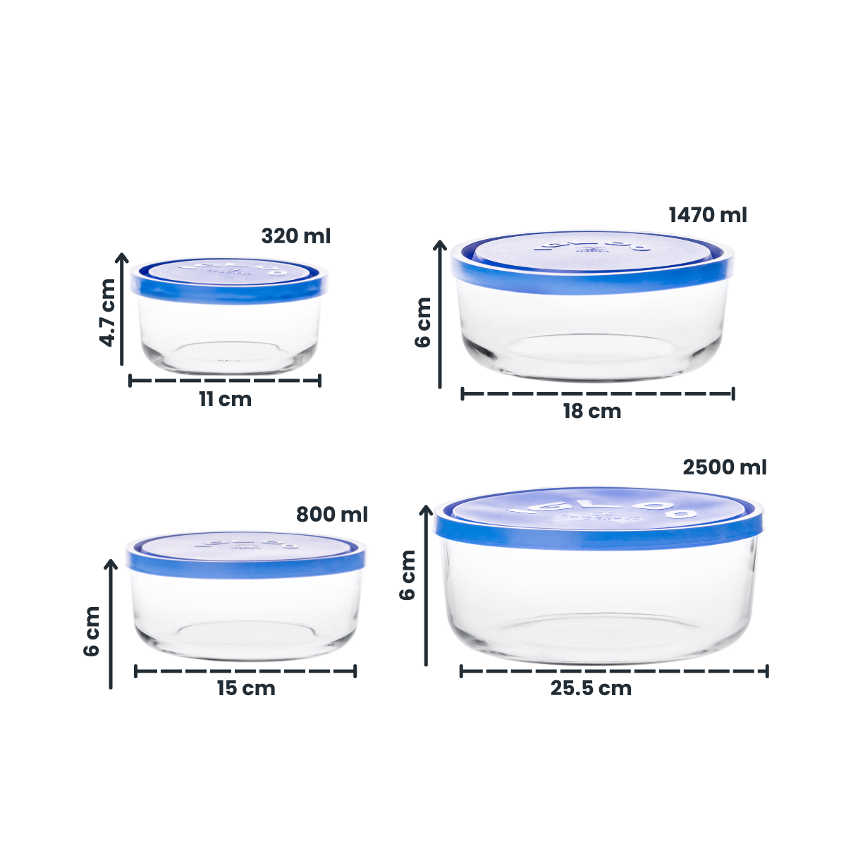 medidas de contenedores redondos de vidrio para sobras de comida con tapa de plastico flecxible
