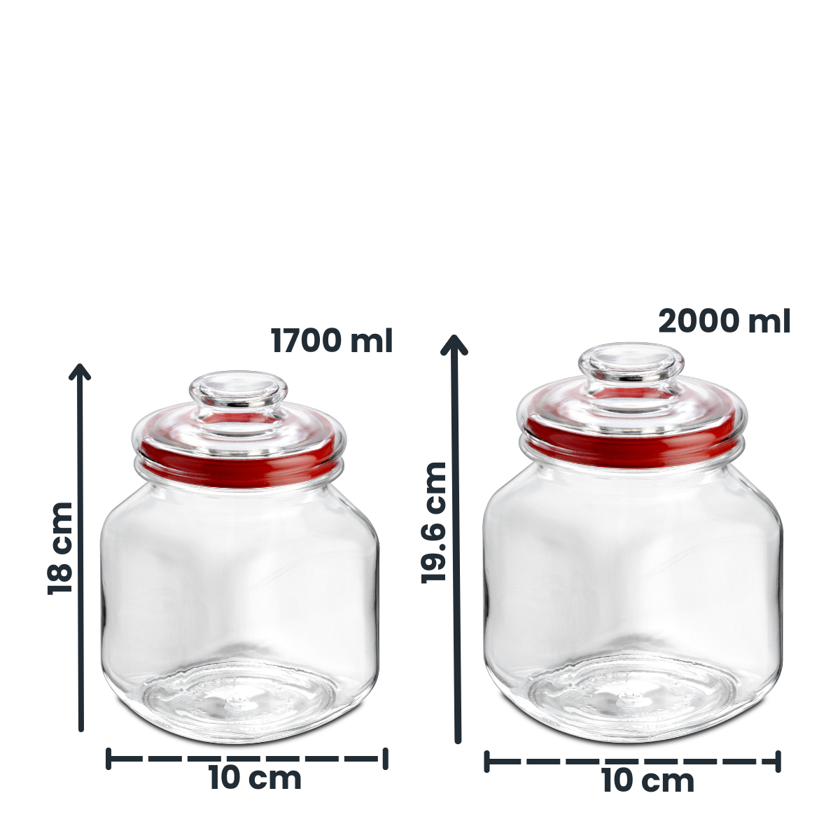 medidas de contenedores de vidrio botanero country en fondo blanco