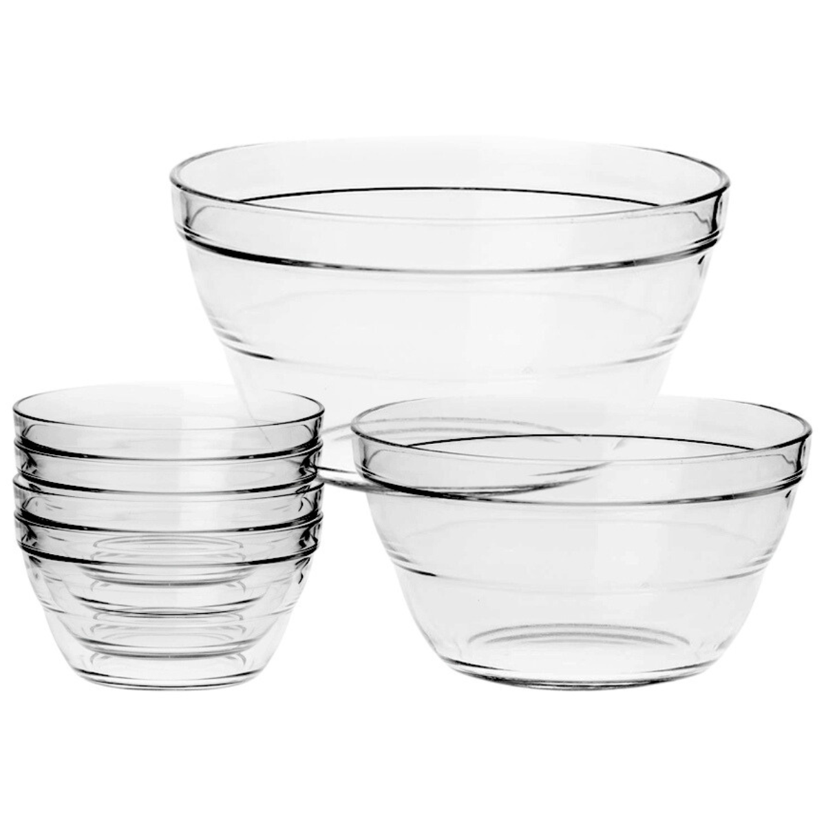 bowls de vidrio apilables en fondo blanco