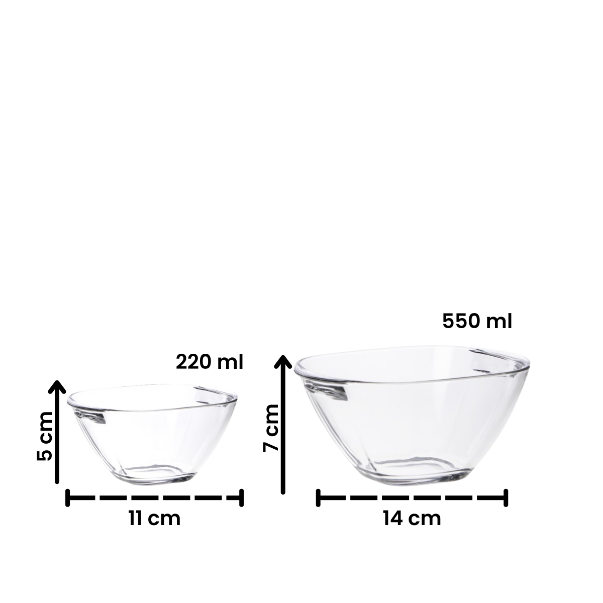 tazones de vidrio con medidas en fondo blanco