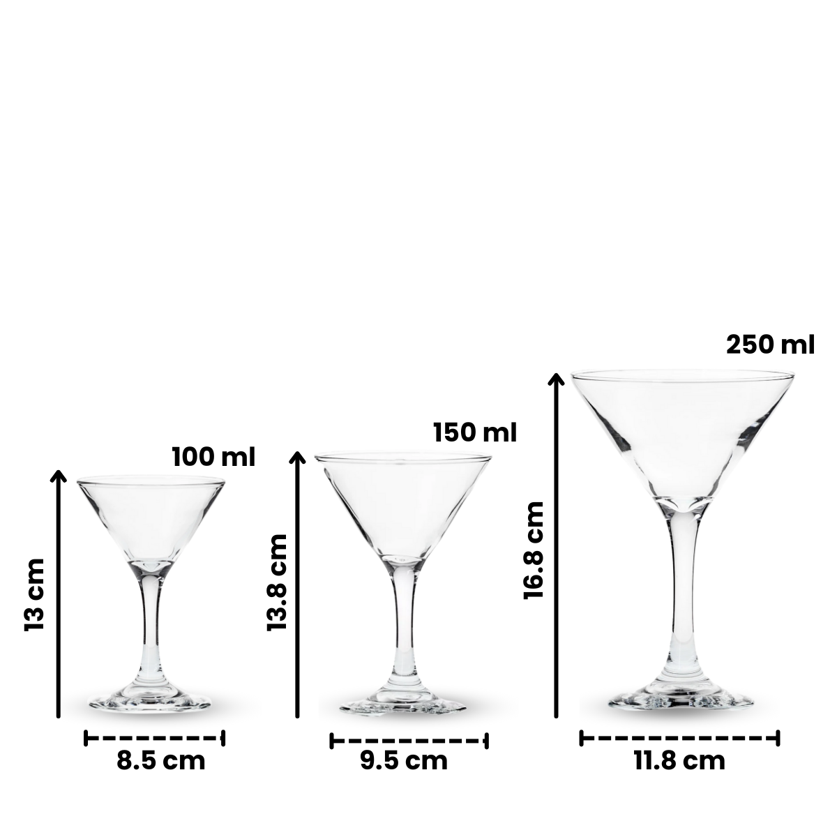 Martini - Juego de 6 Copas de Vidrio De Varias Capacidades