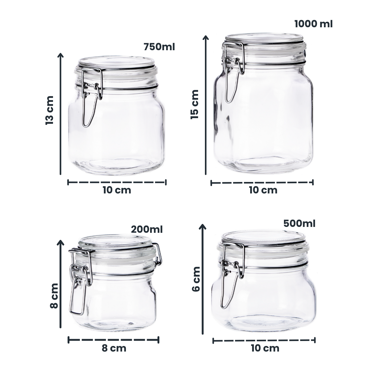 medidas de tarros de vidrio hermeticos para conserva