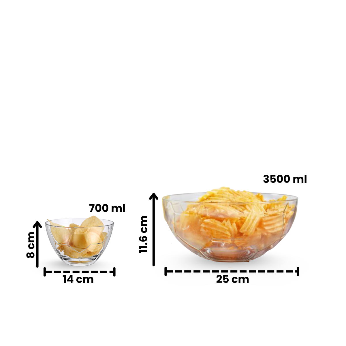 varios tamaños de tazones en forma de balon de vidrio en fondo blanco