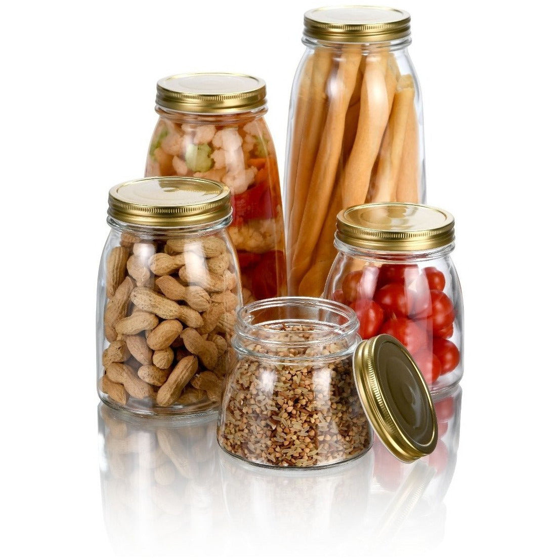 Flexy - Set De 10 Contenedores De Vidrio Con Tapa Dorada.