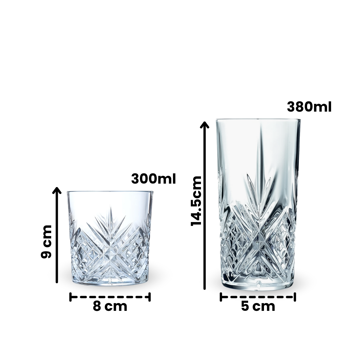 Eugene – Juego de 6 Vasos de Vidrio Tipo Cortado Estilo Vintage