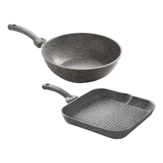 Cuore Di Pietra - Set De 2 Sartenes Wok Y Grill de Granito