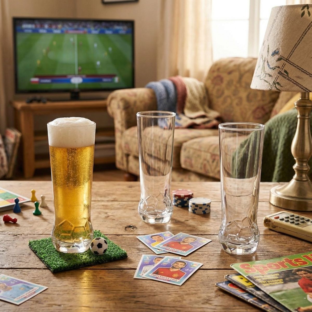 Futbol Kicks – Juego de 6 Vasos de Vidrio 420 ml – Diseño Deportivo Moderno