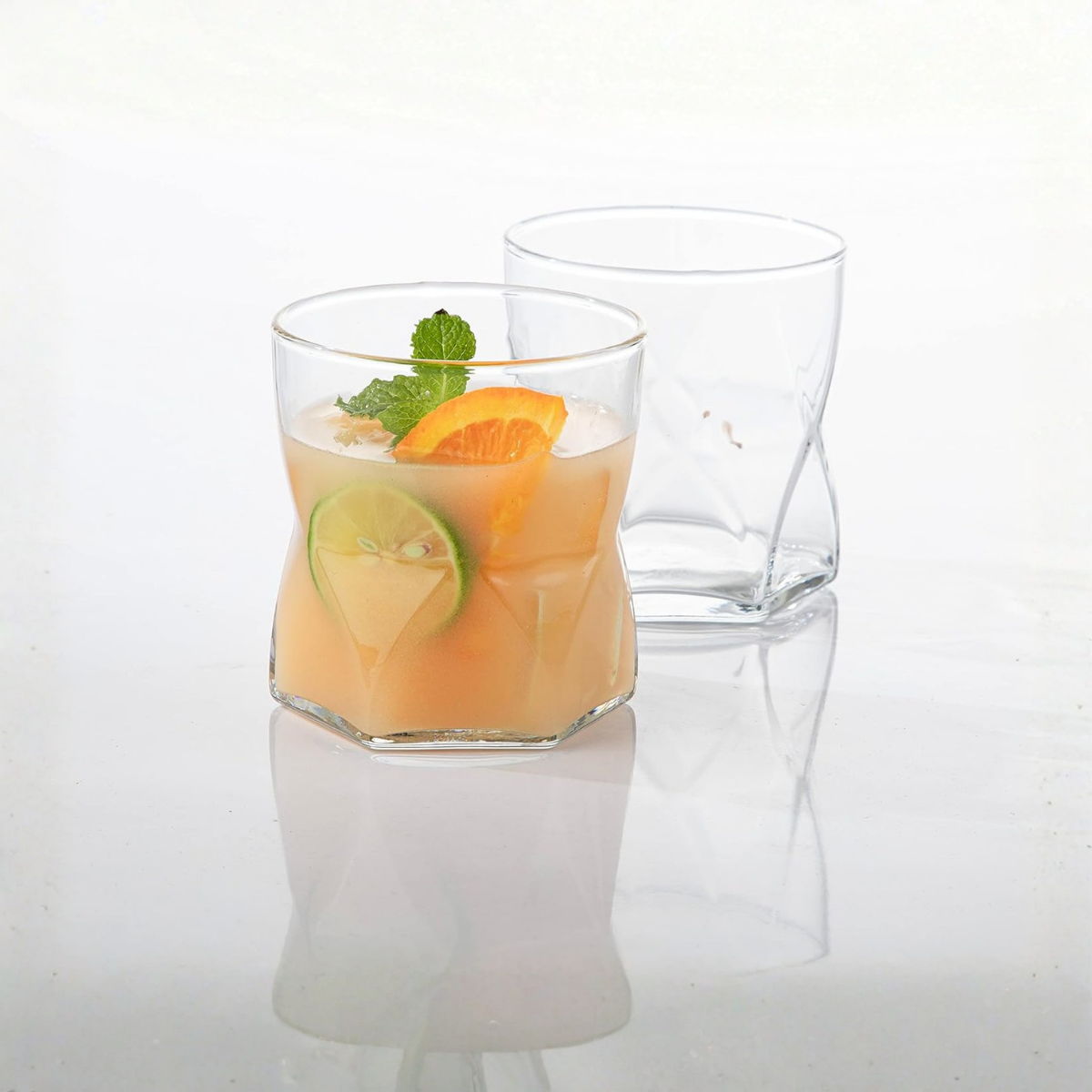 2 Vaso Rombus bajo de vidrio con diseño geométrico moderno con coctel