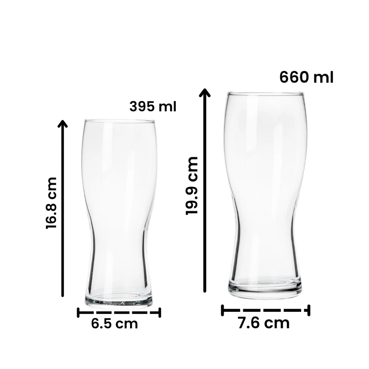 Koblenz – Juego de 6 Vasos Cerveceros de Vidrio Weizen- Varios Tamaños