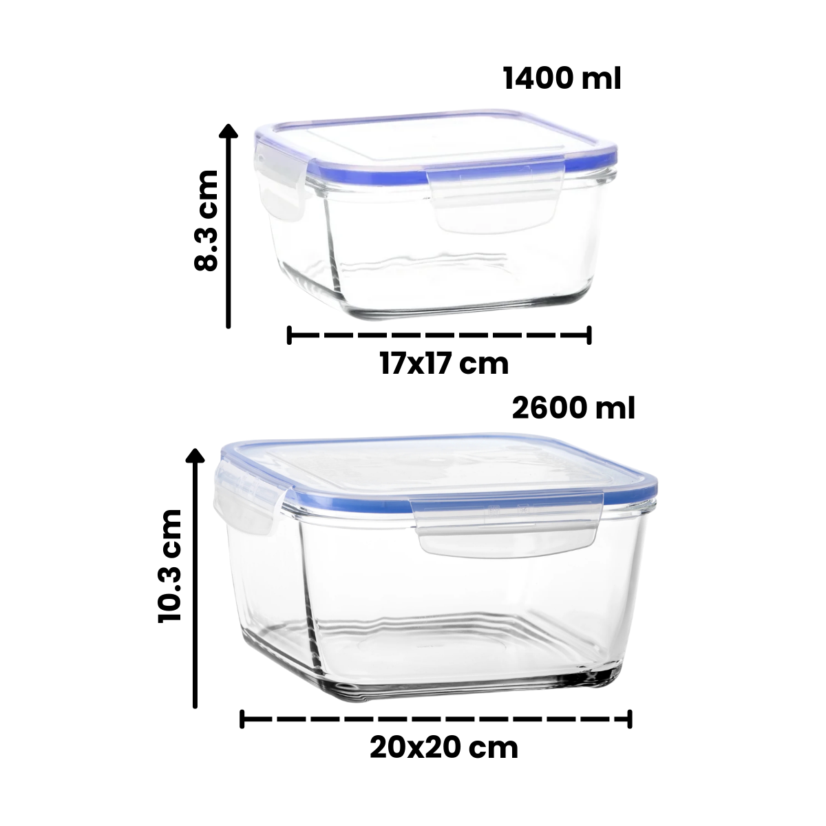 Superblock Q – Set 4 Contenedores Cuadrados de Vidrio con Tapa Hermética – Diseño Funcional