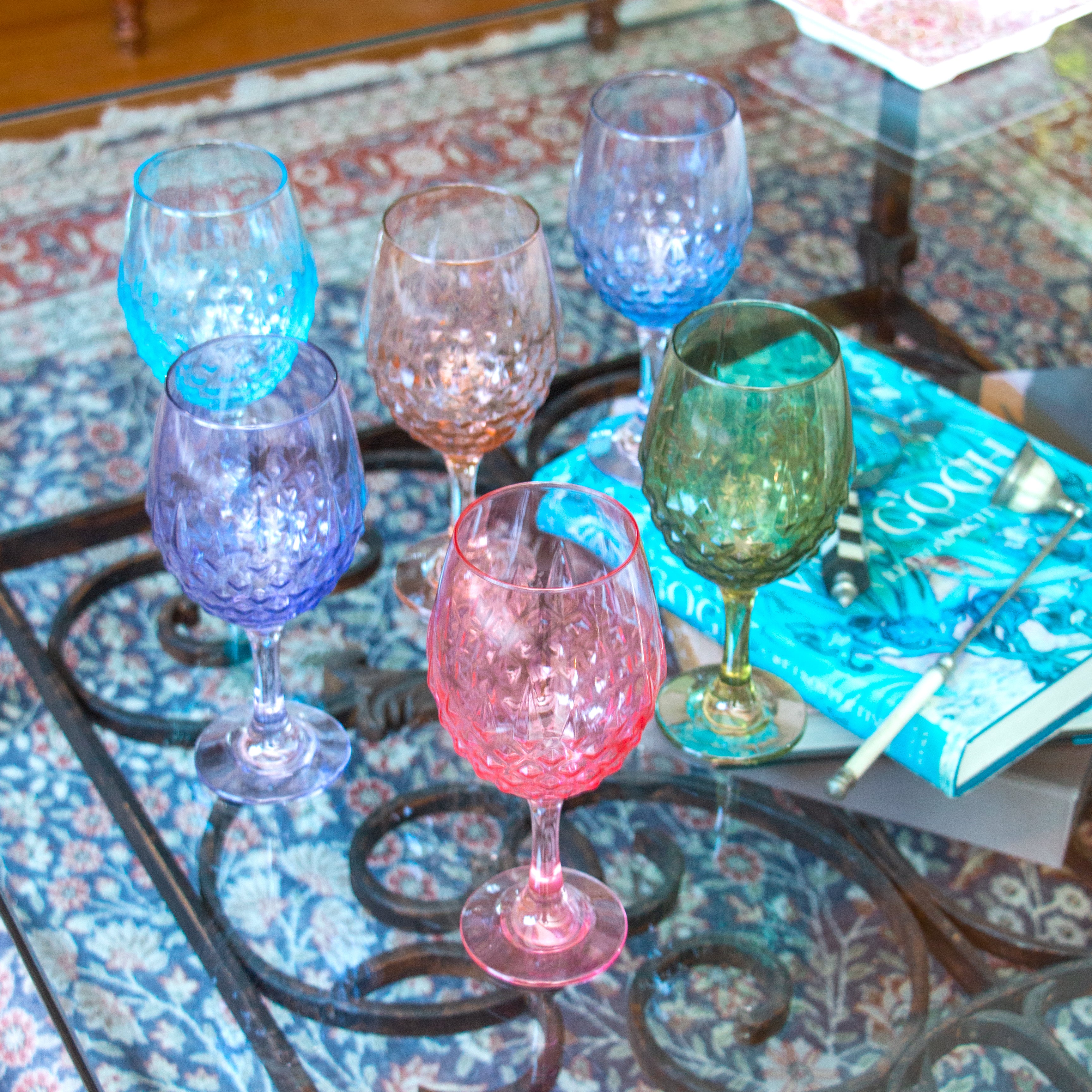 Gaudi Colors - Juego De 6 Copas De Vidrio Pintado 700 ml