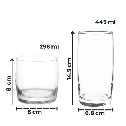 Monterrey - Juego De 12 Vasos Altos y Bajos De Vidrio