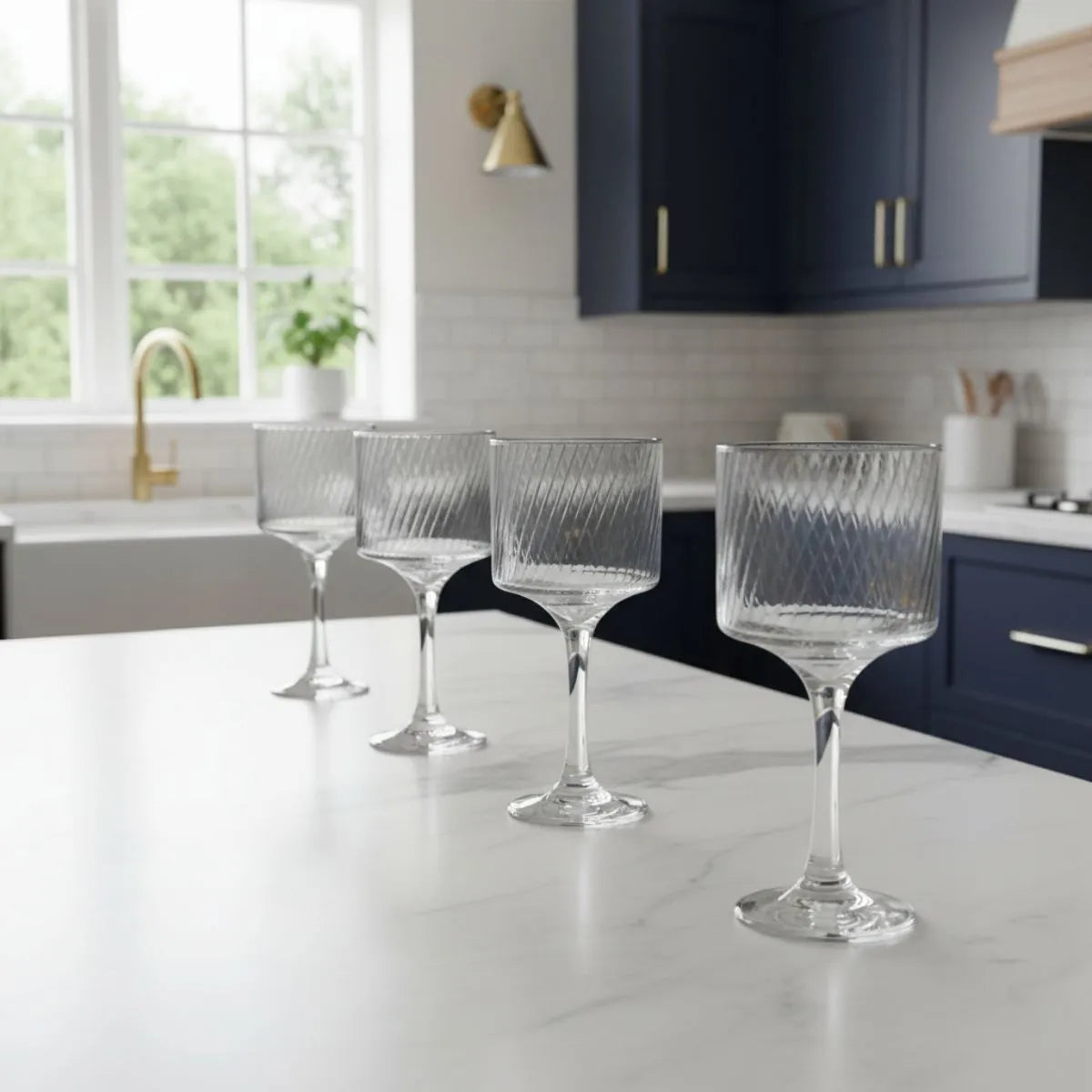 Some Lines - Juego de 6 Copas de Vidrio Texturizado - Para Vino, Gin y Cocteles.