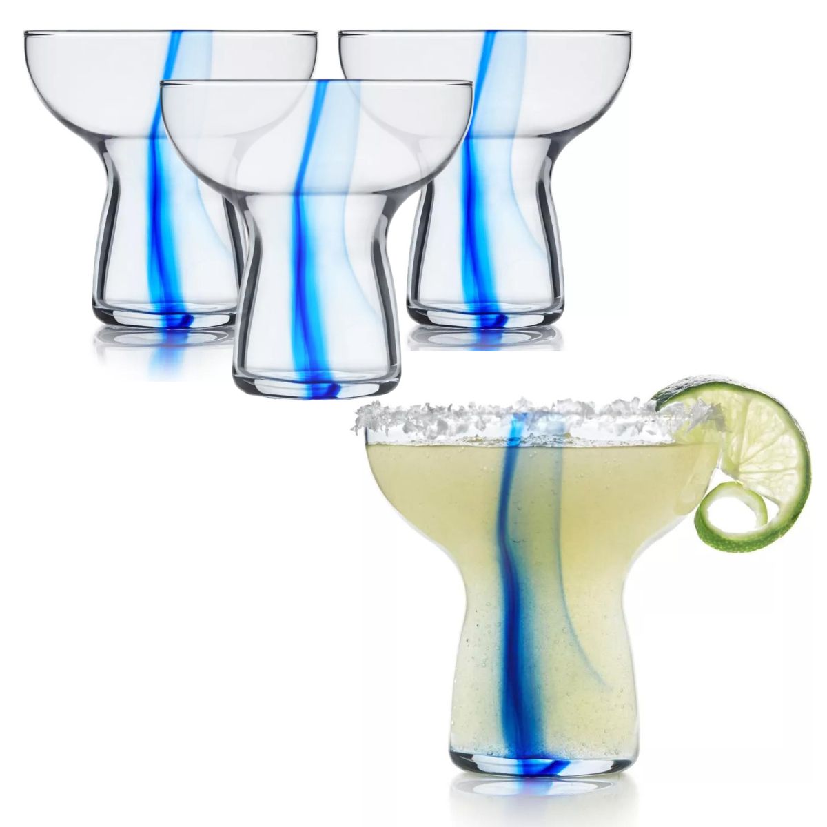 Libbey Ribbon - Juego 4 Copas Para Martini, Coctel, Margaritas Copas de Vidrio Modernas con Efecto Azul Capacidad 295 ml