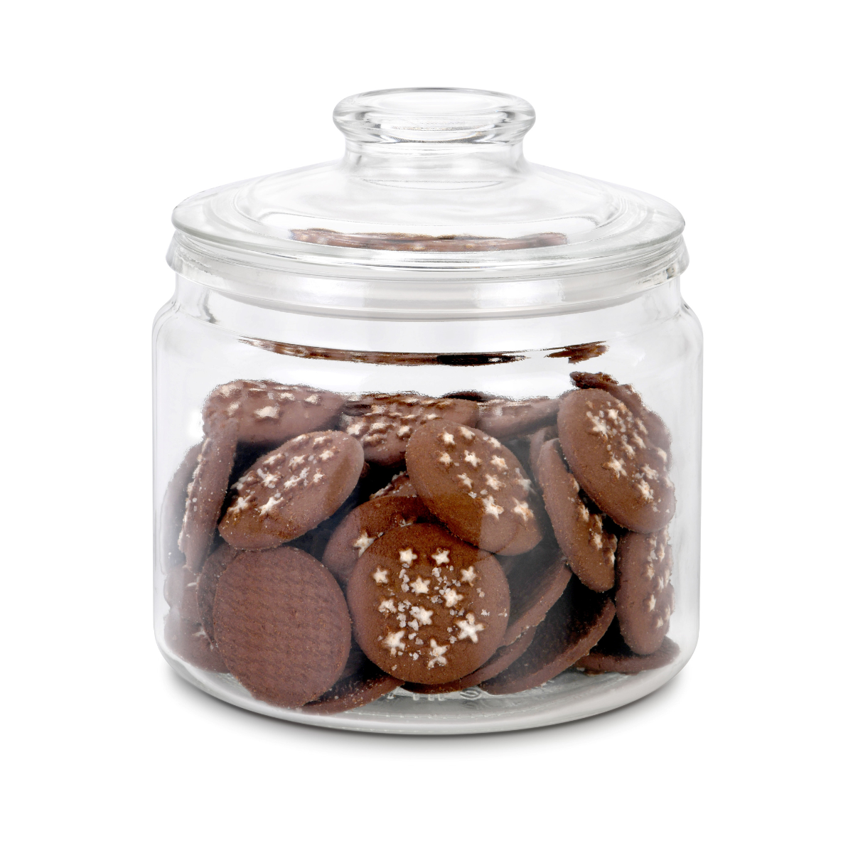 galletero de vidrio chico de 2.6 Litros con galletas de chocolate y tapa de vidrio