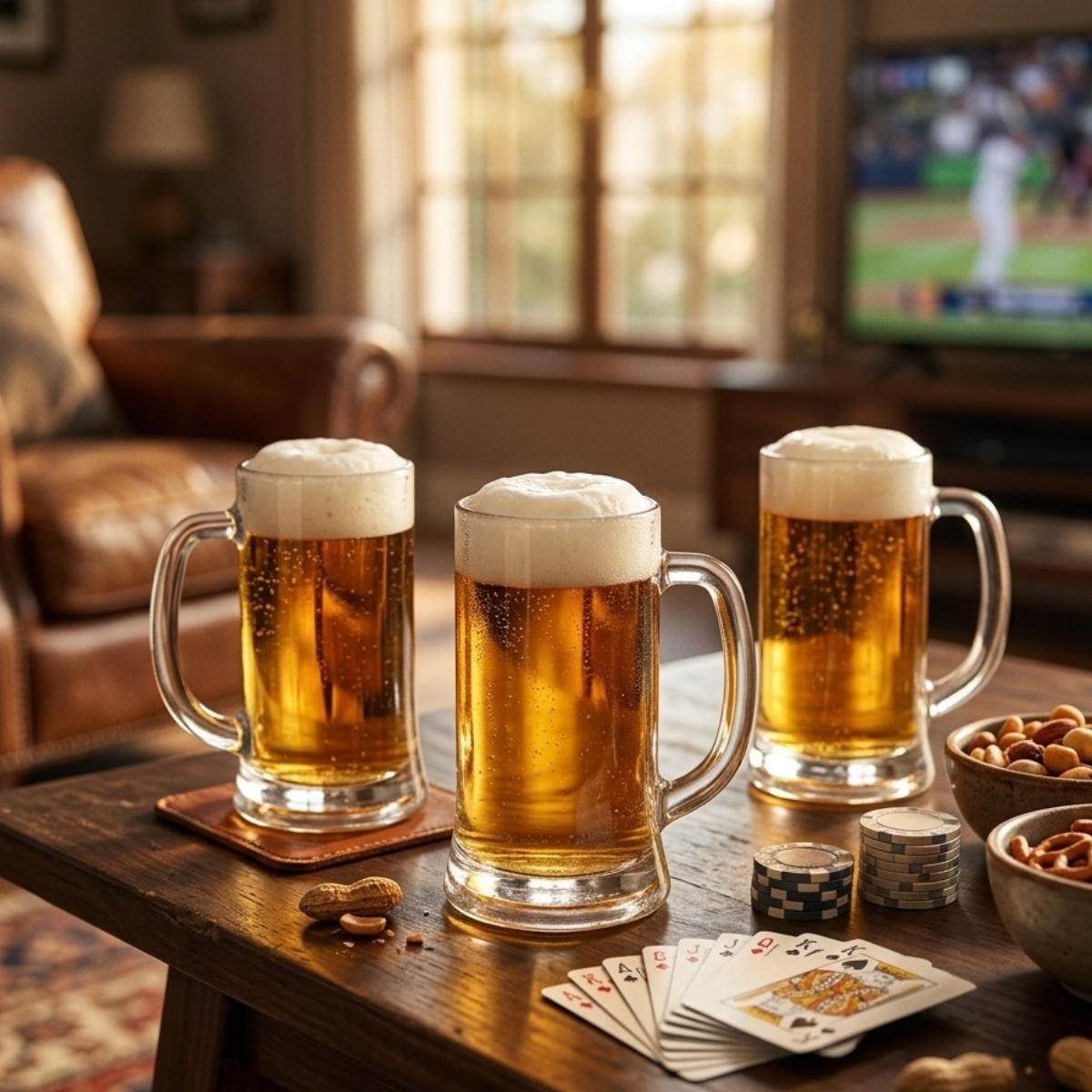 tarros de vidrio con asa chicos para uso diario en convivios con amigos o familia para cerveza fría clara o oscura.