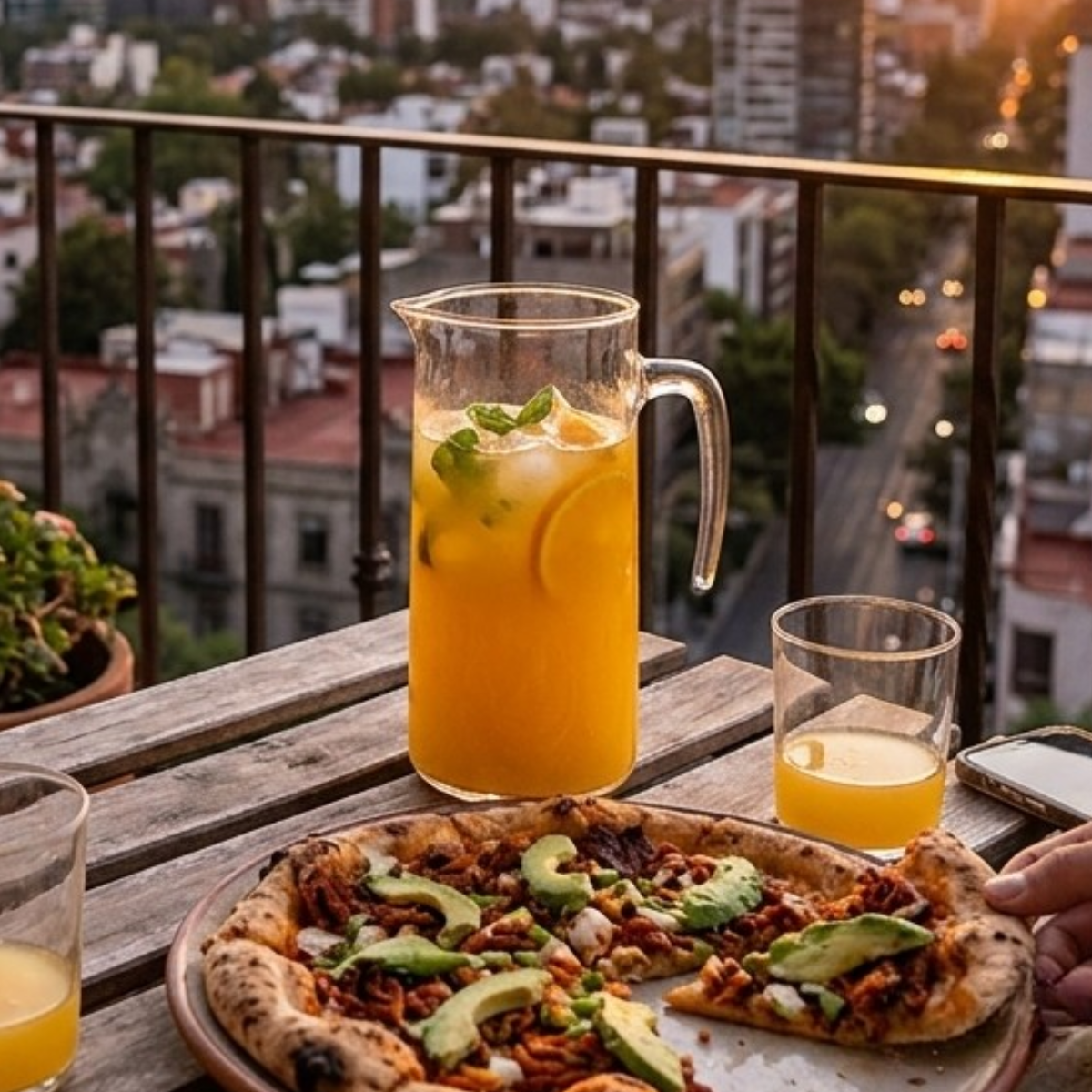 jarra de vidrio con pico para servir de vidrio indro con capacidad de 1.1 lt en un balcón 