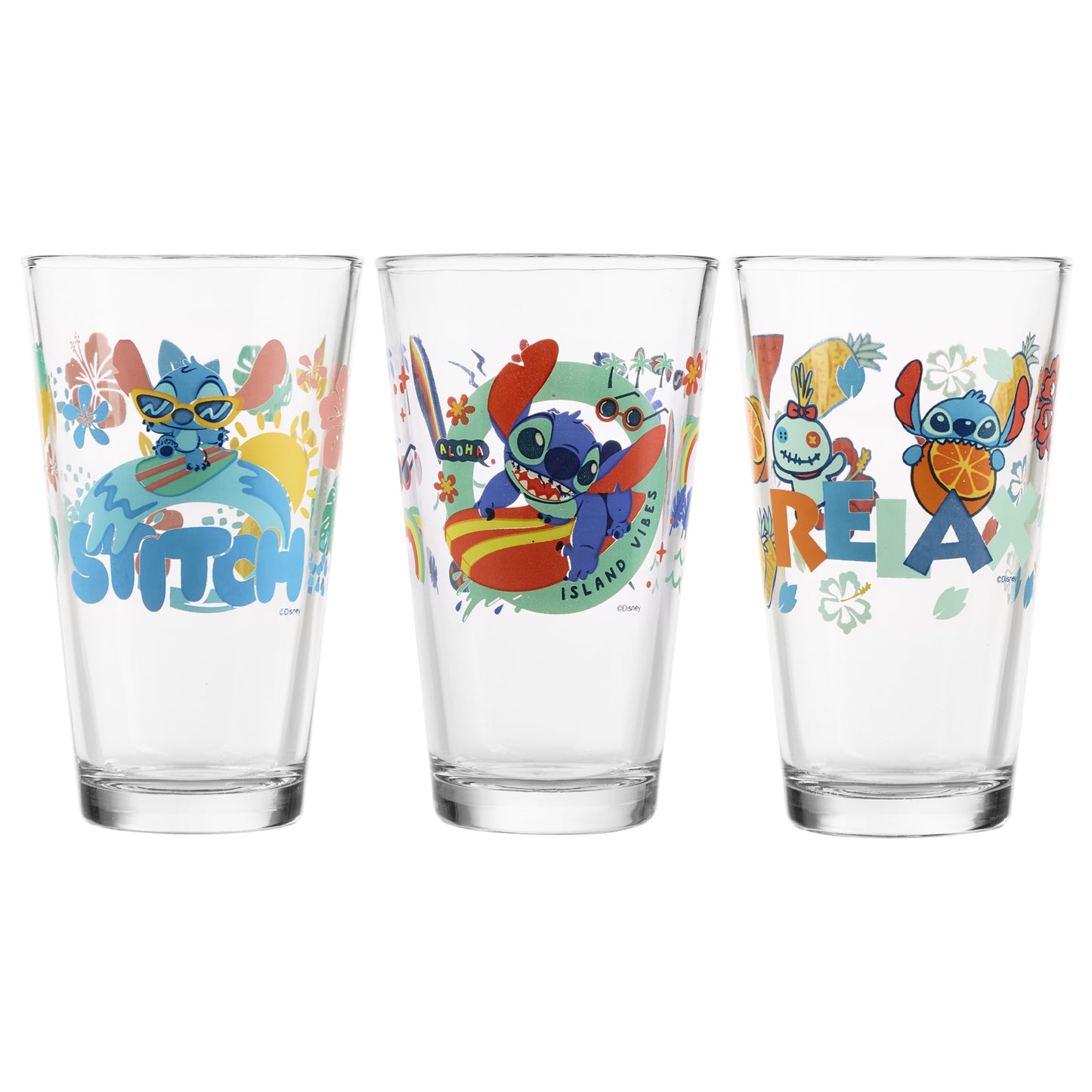 Disney Stitch - Juego 3 Vasos de Vidrio 414 ml