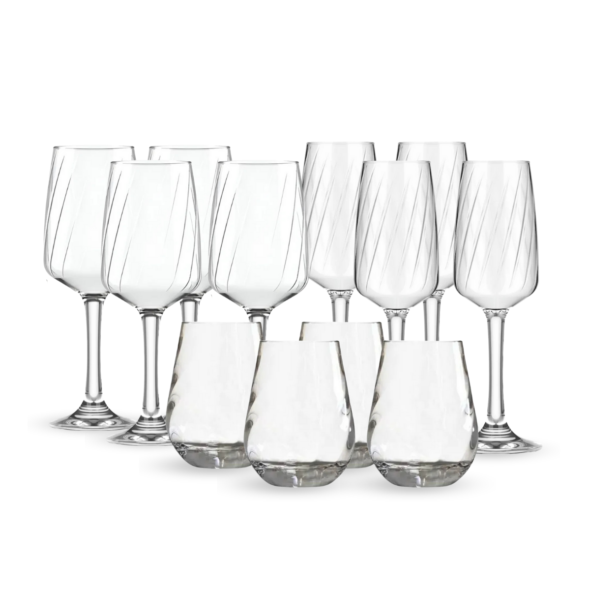 Lombardia- Juego de Copas y Vasos de Vidrio – Vino, Champaña y Bebidas - Juego 12 o 6