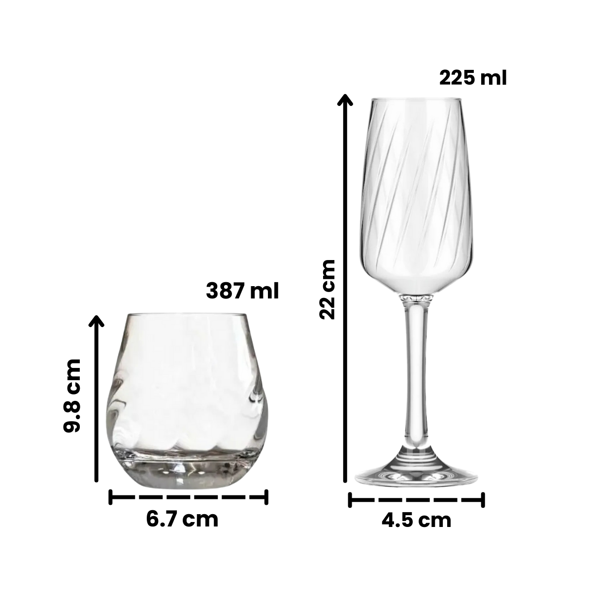 Lombardía - Set de 8 Copas Flauta y Vasos de Vidrio - Elegantes y Modernos