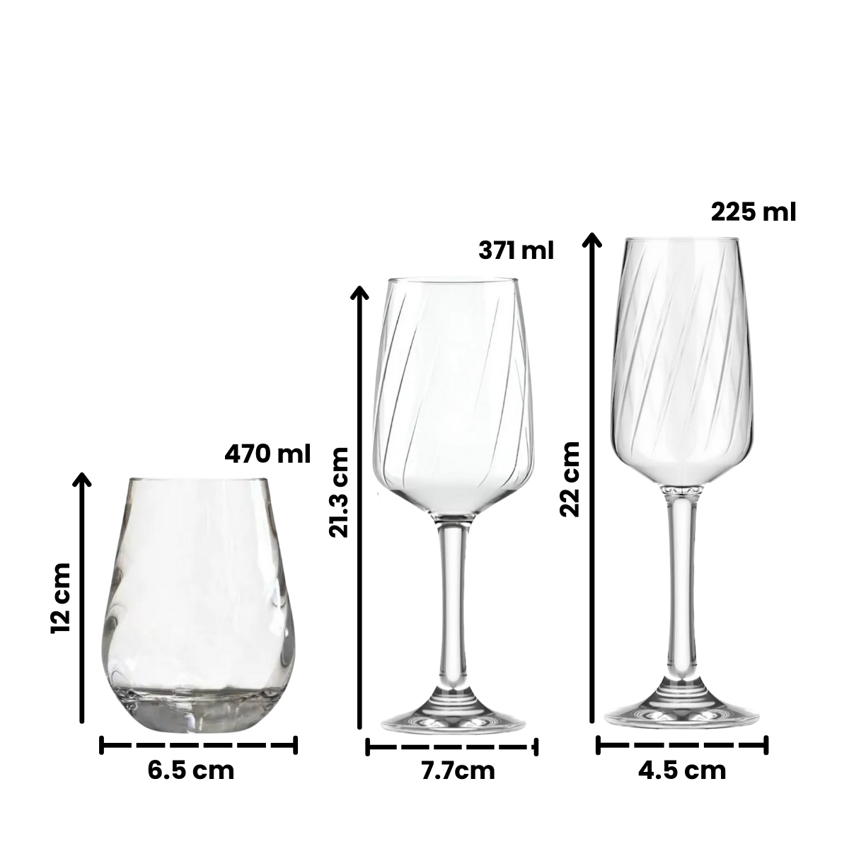 Lombardia- Juego de Copas y Vasos de Vidrio – Vino, Champaña y Bebidas - Juego 12 o 6