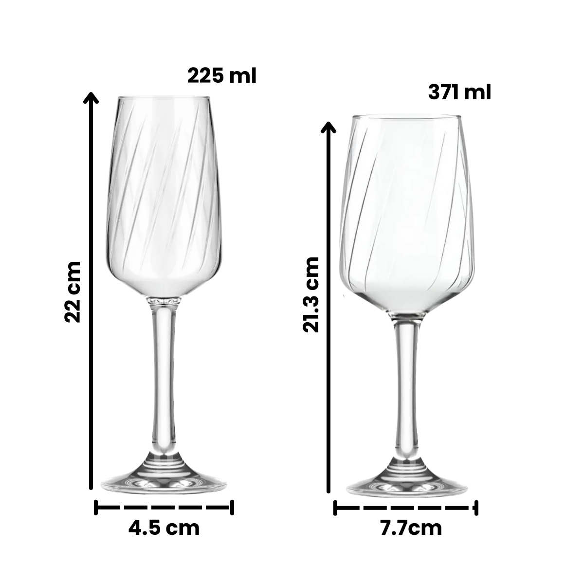 Lombardia - Juego de Copas de Vidrio 371 ml y 225 ml – Vino Tinto y Champaña Elegante