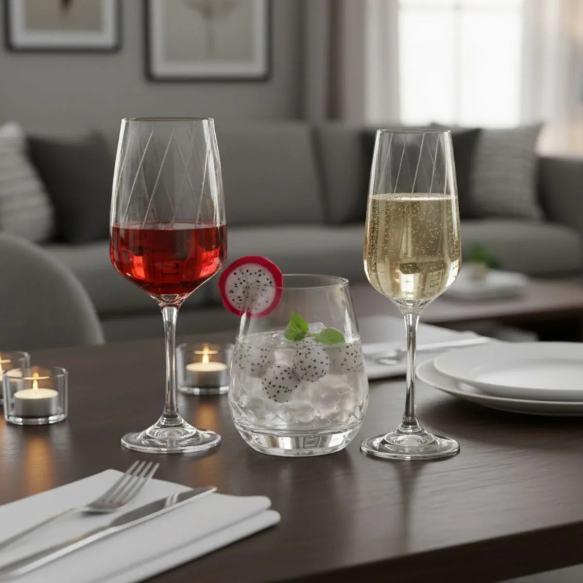 Lombardia- Juego de Copas y Vasos de Vidrio – Vino, Champaña y Bebidas - Juego 12 o 6