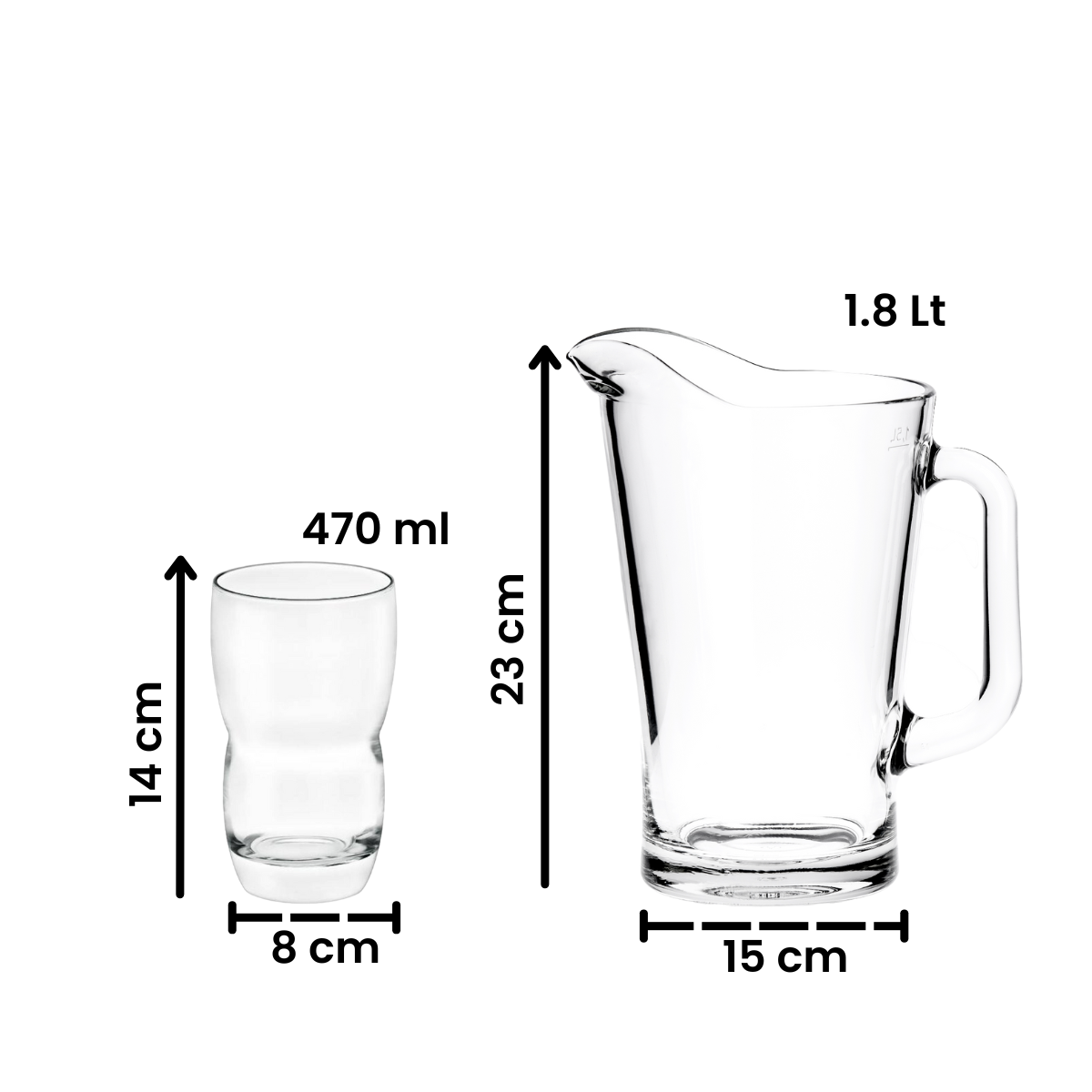 Conic - Set de Jarra De Vidrio 1.8 Lt y 4 Vasos De 470 Ml