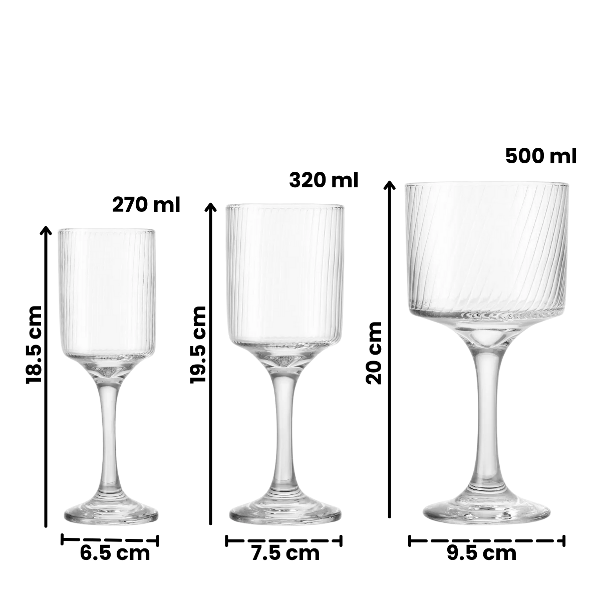 Some Lines - Juego de 6 Copas de Vidrio Texturizado - Para Vino, Gin y Cocteles.