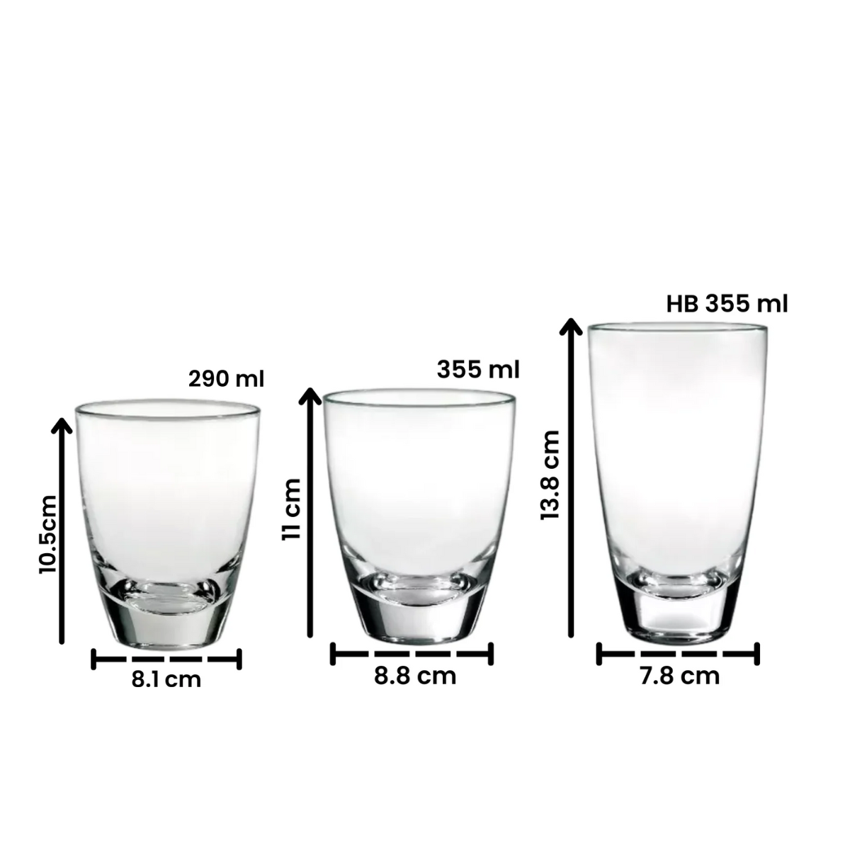 Alpi – Juego de 6 Vasos de Vidrio de Boca Amplia y Base Gruesa