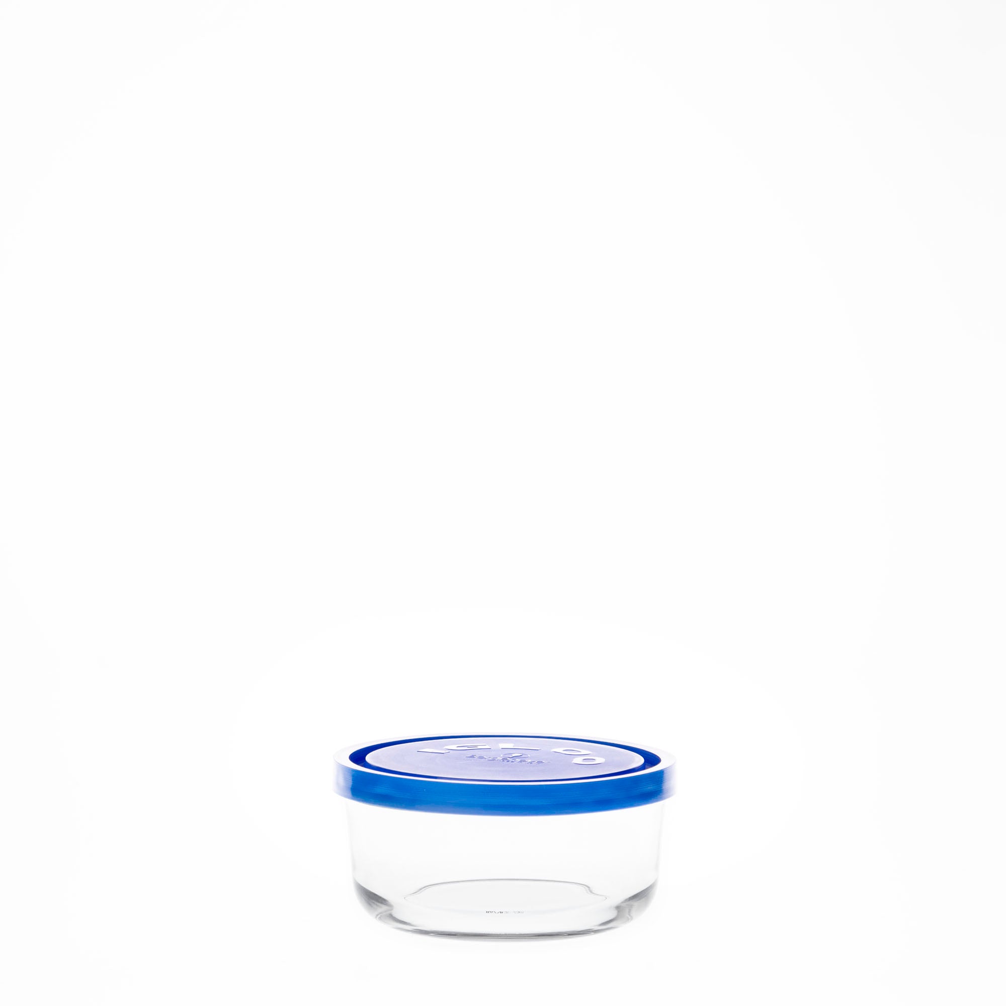 igloo circle tazon de vidrio con tapa azul de 11 cm en un fondo blanco para salsa o aceitunas 