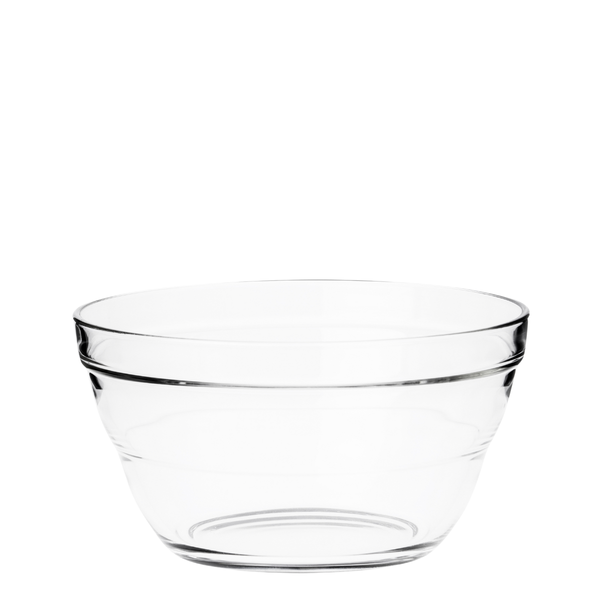 tazon de vidrio apilable en fondo blanco de 14 cm