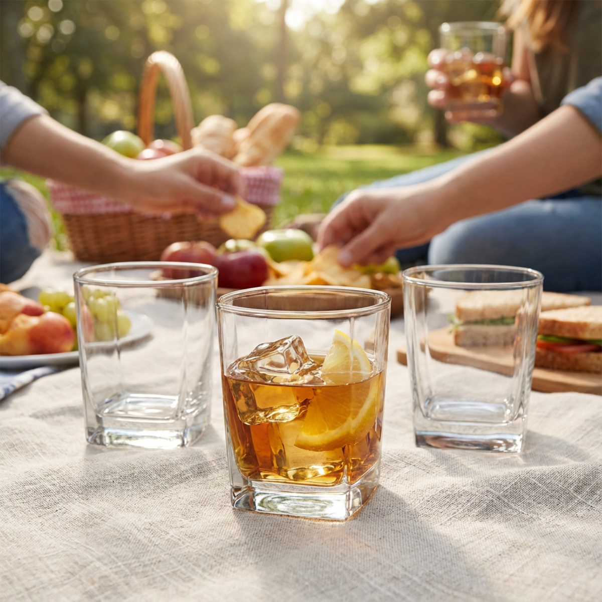 Vasos City Whisky DOF de vidrio utilizados en reunión al aire libre con bebidas