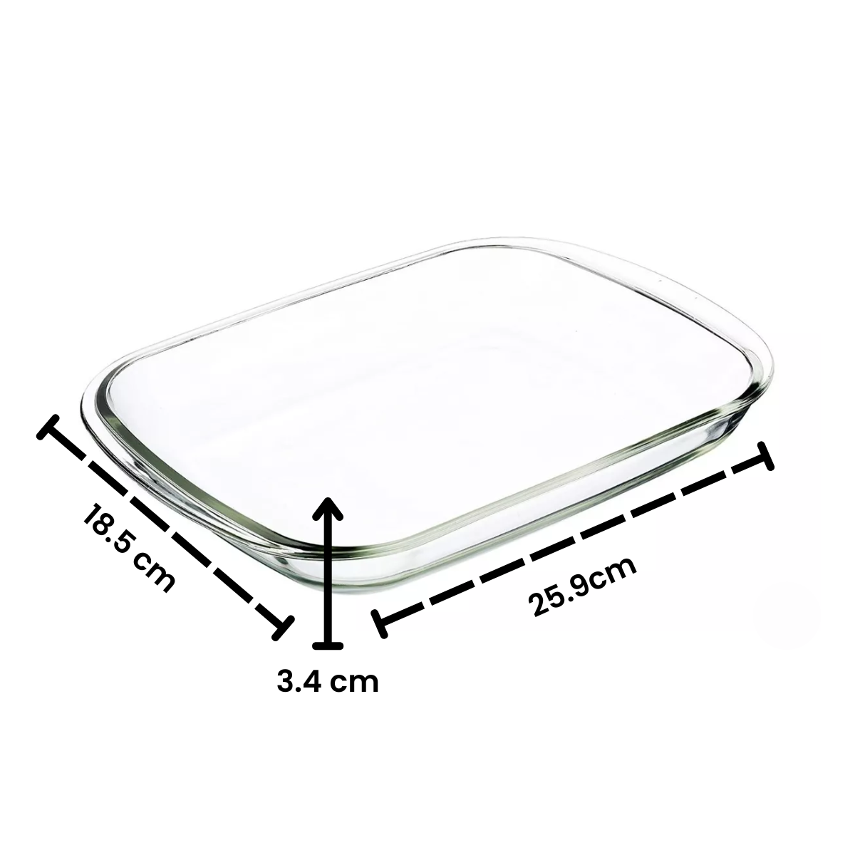 medidas jamonera de vidrio rectangular, alto 3.4 cm ancho 25.9 cm largo 18.5cm