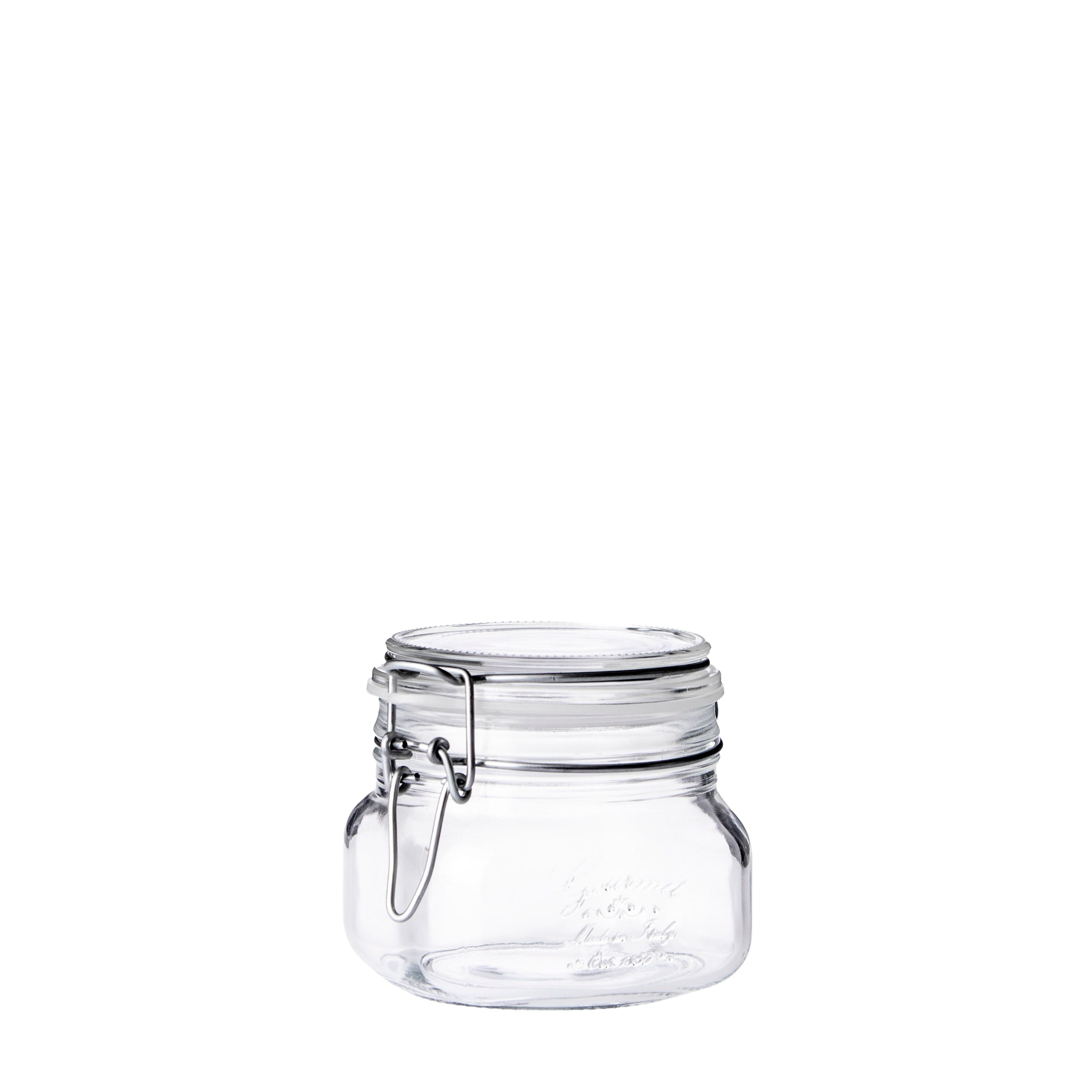 frasco de vidrio hermetico para nuez, almedras de 500 ml en fondo blanco