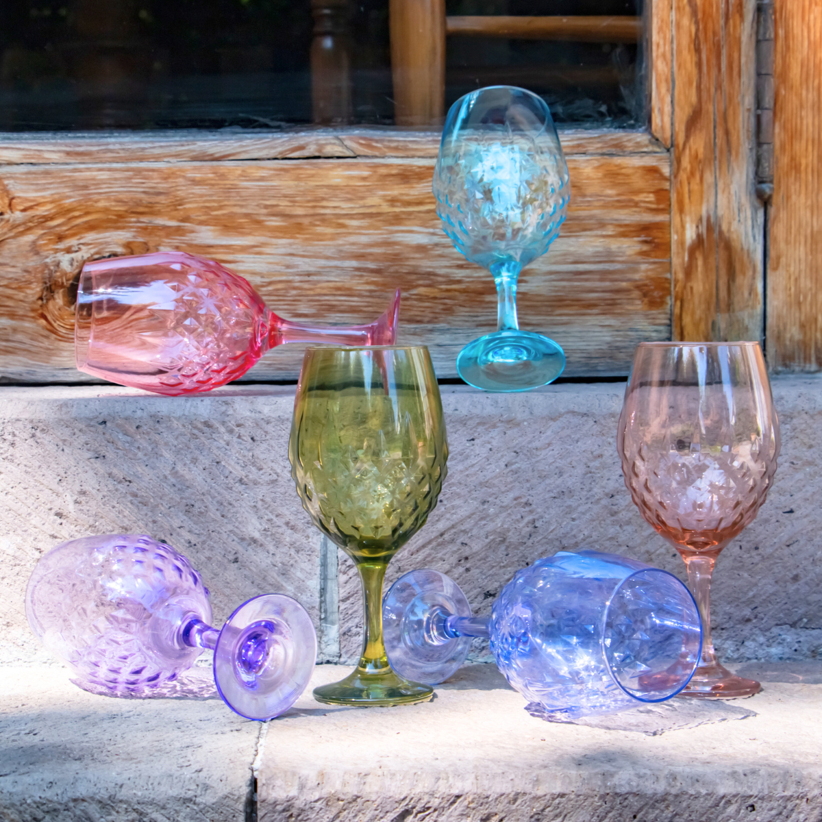 Gaudi Colors - Juego De 6 Copas De Vidrio Pintado 700 ml